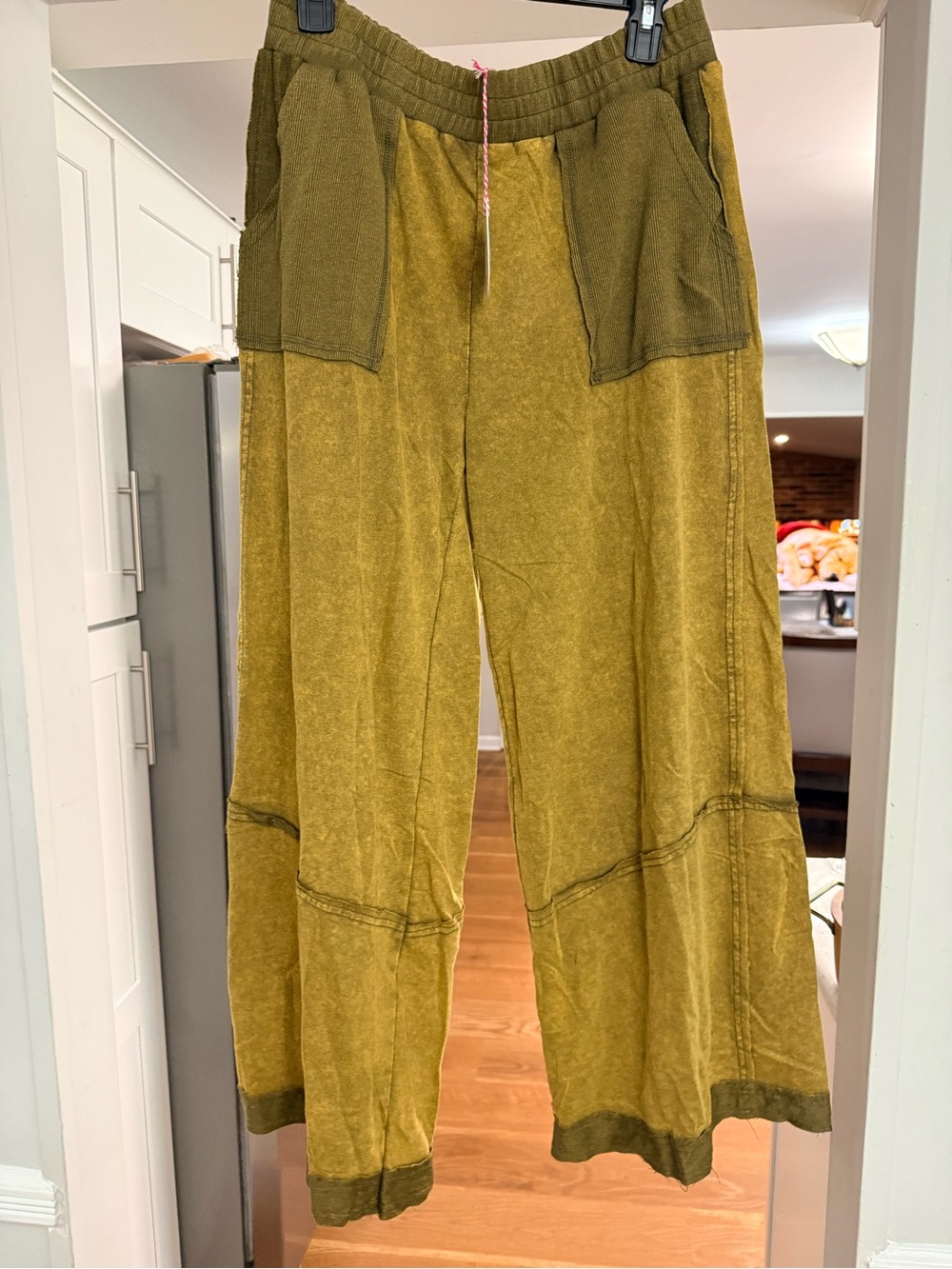 New nwt Umgee wide Leg Colorblock pull on Pants - Olive/Khaki - Picture 2 of 4